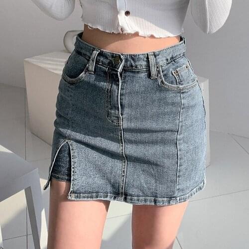 Fashion Plus size womens Denim Mini Skirt Womans Sexy High Waist Slim Irregular Split Harajuku Denim Skirt Casual Hakama