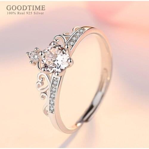 Fashion 925 Sterling Silver Finger Rings For Women Engagement Wedding Statement Silver Jewelry Crown Zircon Ring Birthday Gift