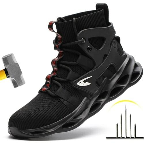 Mens Outdoor Breathable Mesh Steel Toe Anti Smashing Safety Shoes Mens Light Puncture Proof Comfortable Work Shoes Safety Boot