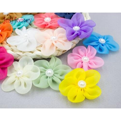 Set of 50pcs White,Beige,Blue,Red and Pink Color Bridal silk flowers with pearl flower center, silk organza flowers FZ0018