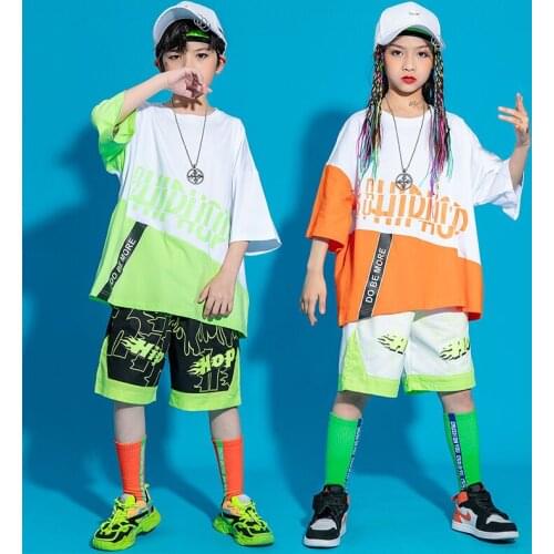 2021 New Children Jazz Dance Costumes For Kids Loose Hiphop Stage Outfits Boys Girls Ballroom Hip Hop Dance Rave Clothes DQS7077