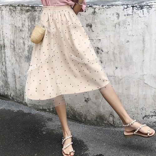 MRMT 2021 Brand Summer New Womens Skirt Mesh Polka Dot Half-length for Female Pure Color Sweet Chiffon Lace Skirt