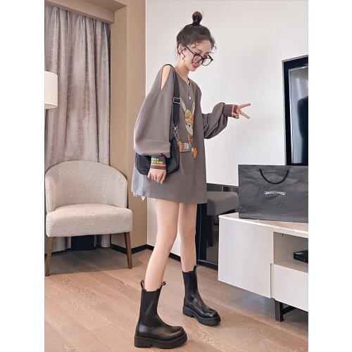 2021 Spring And Autumn New Sweatshirt Fashion Loose Medium Length Large Off Shoulder Top