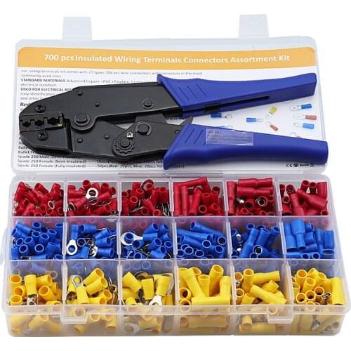 Crimping Pliers Crimping Tool Pliers With 700Pcs Insulated Wiring Terminals Connectors Assortment Kit High Precision Clamp Set