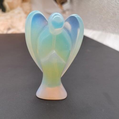 Natural opal carved angel stone peace pocket guardian angel statuette spirit chakra healing crystal stone statuette