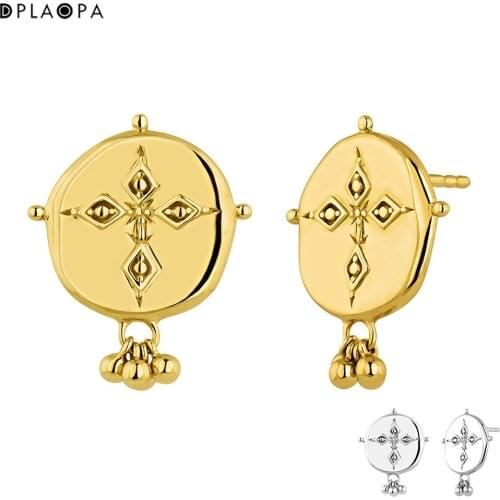 DPLAOPA 925 Sterling Silver Gold Plated Antique Silver Medal Earrings Pendiente Clips Big Large Piercing Wedding Jewelry