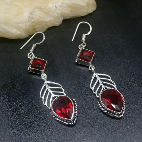 Gemstonefactory Big Promotion Unique 925 Silver Dazzling Natural Red Garnet Women Ladies Gifts Dangle Drop Earrings 20211939