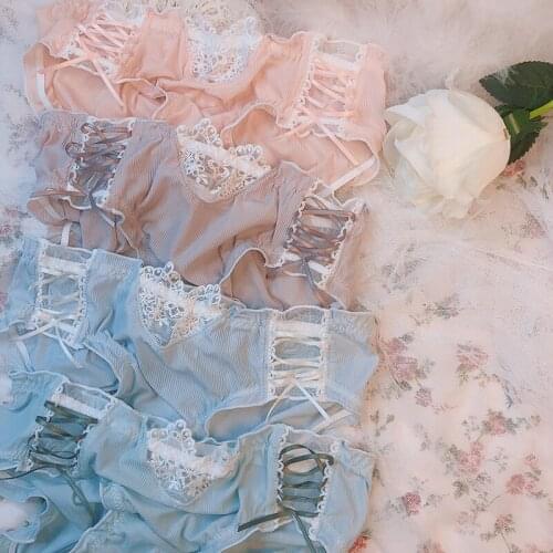Ice silk underwear girl cross ribbon lace French breathable love low-rise cotton fork