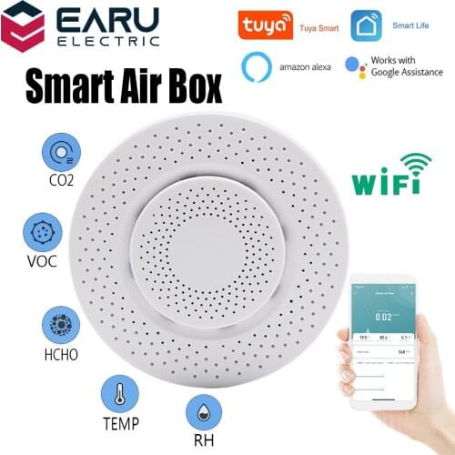 WIFI Smart Air Box Carbon Dioxide Formaldehyde VOC Tester Sensor Humidity Temperature Sensor Detector Thermostat Tuya Smart Life