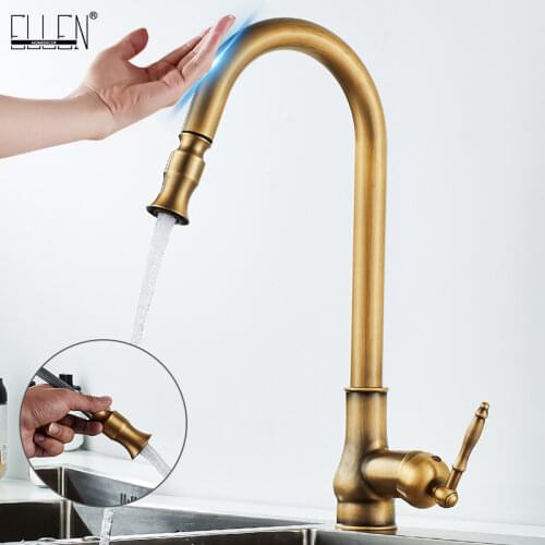 ELLEN Touch Control Kitchen Faucets Pull Out Antqiue Bronze Kitchen Mixer Tap Crane Sensor Faucet Hot Cold Water EL902B