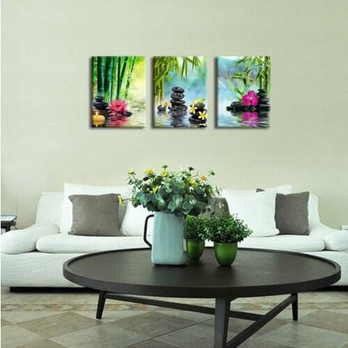 Canvas Painting Wall Art Decor SPA Stone Green Bamboo Pink Waterlily & Frangipani Pictures Modern Zen Prints Giclee Art for Home