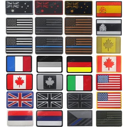 US Spain United Kingdom France Germany Italy Russia Czech Canada USA Australia UK PVC Blue Line Flag Patches Rubber Flags Badges