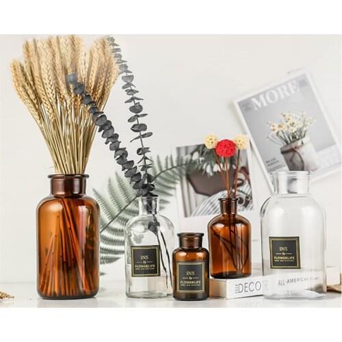 Nordic Glass Vases Living Room Table Decoration Transparent Water Hydroponics Flower Rope Dry Flower Vase DIY Valentines Day