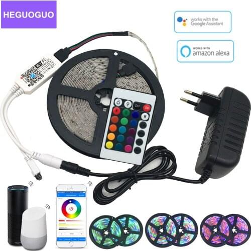 Led Strip Light 2835 SMD RGB Tape 5M 10M 15M DC12V 3528 Flexible RGB LED Stripe Ribbon Diode 24Key WiFi Mini Controller Adapter