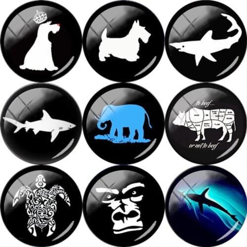 TAFREE 5pcs/lot Animal Fish, Elephant,dolphin,dog Cat Silhouette 25mm Round Glass Cabochon Dome DIY Cameo Pendant Settings