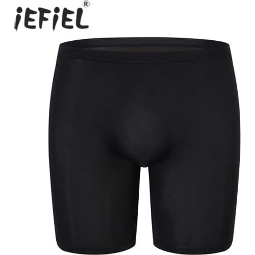 Men Solid Color Leotard Boxer Briefs Summer Hot Pants Low Waist Stretchy Shorts Sissy Nightwear See-through Mesh Underwear