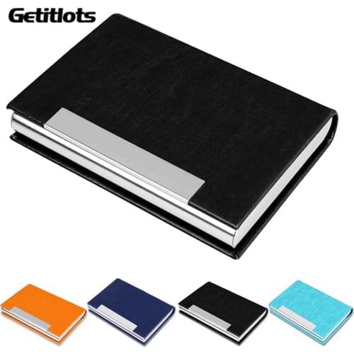 Business Card Holder Wallet Luxury PU Leather & Stainless Steel Multi Name Card Case Credit Card ID Case Holder for Men Women