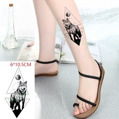 Waterproof Temporary Tattoo Sticker Wolf Moon Animal Triangle Cool Body Art Flash Tattoo Fake Tattoo for Women Men