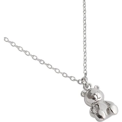 Uniorsj 100% 925 Sterling Silver High Quality Cute Cartoon Mini Bear Pendant Necklace for Women Children Girls Gift