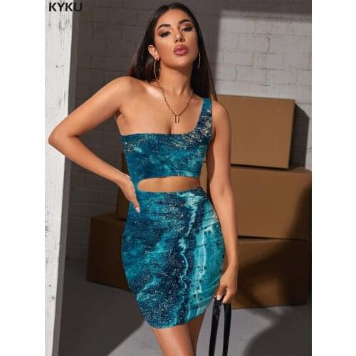KYKU Dark Blue Dress Women Abstract Vestido Sexy Psychedelic Halter Sleeveless Art 3d Print Womens Clothing Club Beach Beach