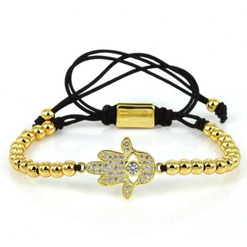 1PC Anil Arjandas Bracelet Mosaic CZ Crystal Hamsa Macrame Bracelet&4mm Beads Braiding Bracelet for Trinket Men Jewelry ZZB-49