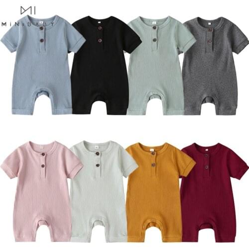 2020 Summer New Clothing Casual Baby Boys Girls Short Sleeve Solid Soft Organic Cotton Jumpsuits Toddler Infant Rompers Outfits