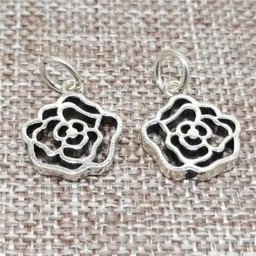 925 Sterling Silver Holow Rose Flower Charms Pendants for Bracelet Necklace