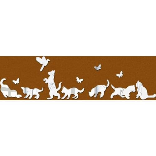 7 Pcs Cute Cats 3D Acrylic Mirror Wall Stickers Home Mural DIY Decal Art Decor Living Room Bedroom Decoration DIY Posters Silver