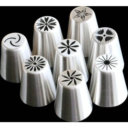 8PCS Stainless Steel Russian Tips Icing Piping Nozzles Tip Flower Fondant Cupcake Cake Cream Pastry Baking Decorating Tool