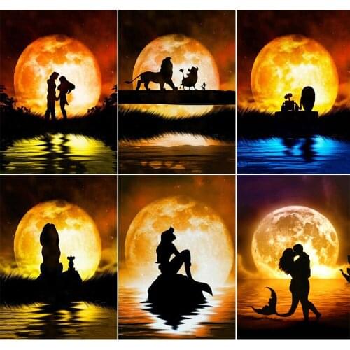 QIZITENG 5D Diy Landscape Diamond Painting Cartoon Moonlight Silhouette Picture Cross Stitch Handmade Mosaic Kit Home Decoration