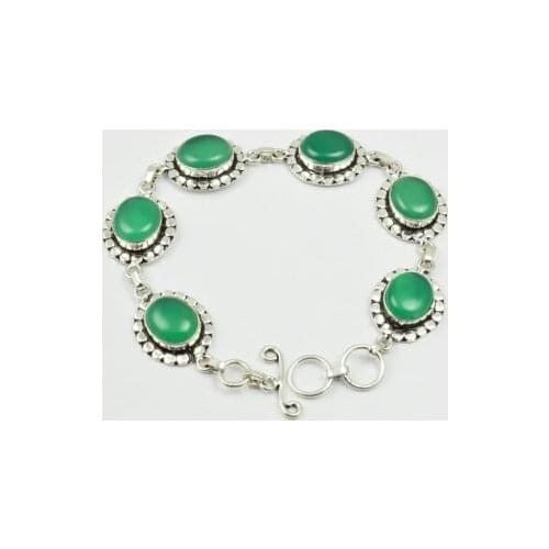Green Onyx Bracelet Silver Overlay over Copper , 20.5 cm, B2012