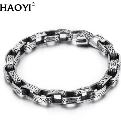 9mm Retro Geometric Heads Bracelet For Men Stainless Steel Skeleton Charm Link Chain Mens Bracelets Long Male Biker Jewelry
