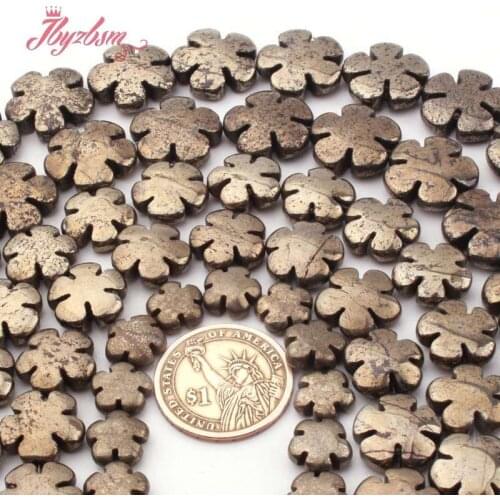 12mm 16mm 20mm Flower Silvers Gray Pyrite Spacer Beads Natural Stone for DIY Women Necklace Bracelet Rings Jewelry Making 15"