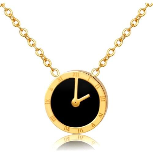 Black White Clock Pendant Necklace Roman Numeral Charm Pendant Chain Necklace For Woman Man Gold Color Necklace Jewelry Gift