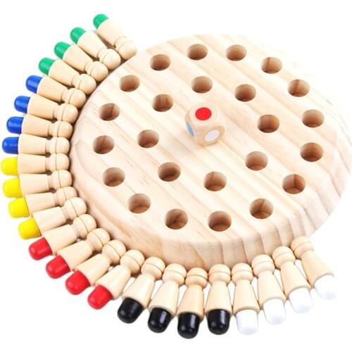 Wooden Chess Board IQ Toy Game Playset Early Education Color Learning Aids
