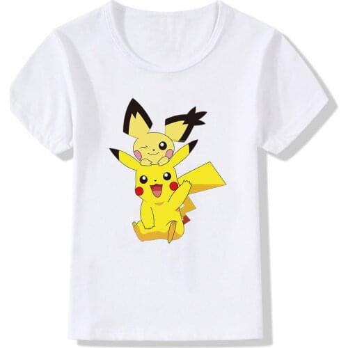Pokemon Kids Modal T-Shirt Pikachu Raichu Anime Figures Kawaii Print T Shirt Children Short-sleeved Clothing Tops Toddler Tees