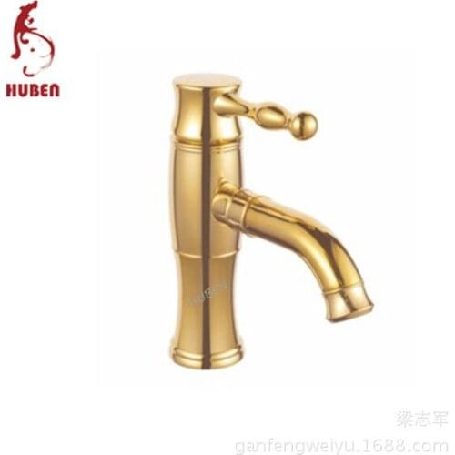 European Golden Tiger Ben Long golden basin faucet hot and cold taps all copper faucet holes basin faucet stage