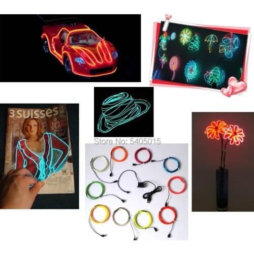 2Meter With USB5V Driver 10 Colors Selected 1.3mm Led Thread Flexible Neon Light EL Wire Rope Tube For Holiday DIY Decoration