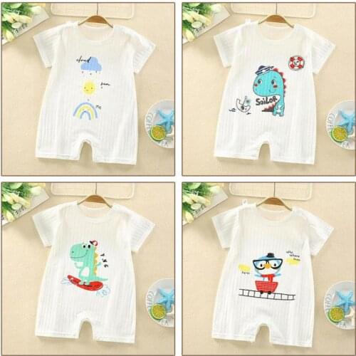 Infant Jumpsuit Summer Cotton Baby Boys Girls Short-sleeved Romper Newborn Onesies Baby Thin Open File Climbing Clothes