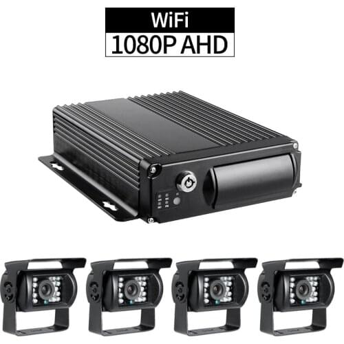 WiFi Remote Monitor Mobile DVR Kit,Dual SD 256G 4CH 1080P Cycle Recording I/O Alarm with 4pcs Waterproof Cameras for Vehicle