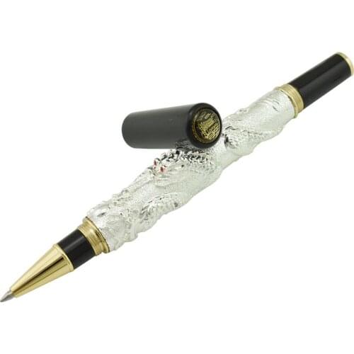 Jinhao Metal Vintage Rollerball Pen with Ink Refill, Oriental Dragon Series Heavy Pen Silver Noble Collection Gift Pen