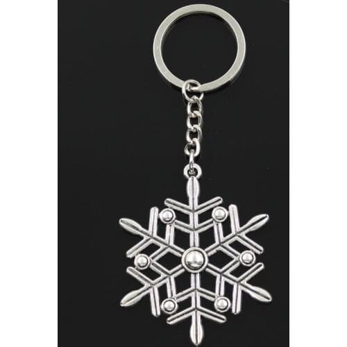 Fashion 30mm Key Ring Metal Key Chain Keychain Jewelry Antique Silver Color Plated Snow Snowflake 58x47mm Pendant