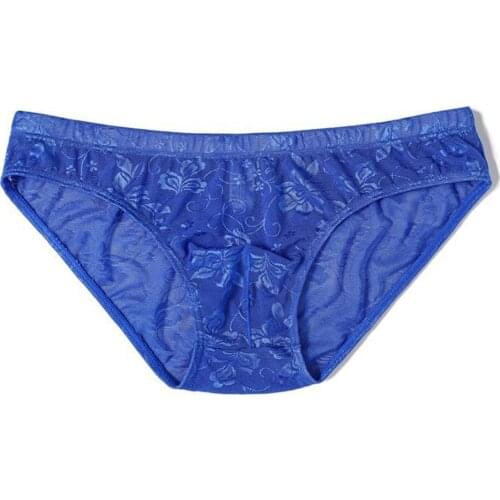 Mens Sexy Lace Low Rise Briefs Underwear Stretchy Breathable See Through G String Thong Underwear Men Bikini Pu Thong Mens