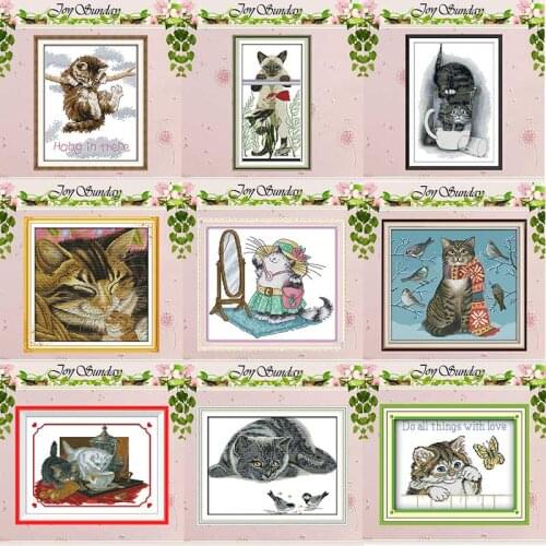Greedy cat kitten animals counted 11CT 14CT Cross Stitch Sets DIY Chinese Cross-stitch Kits Embroidery Needlework Home Decor
