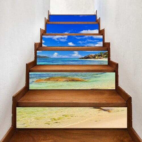 Home Decor Decal PVC Beautiful View Sea Waterproof Art 3D Blue Print Sticker Self Adhesive Diy Paper for Bedroom Stair Sticker