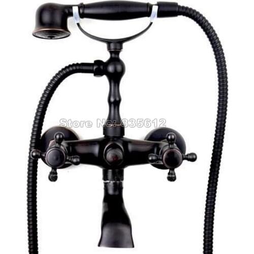 Wall Mounted Black Oil Rubbed Bronze Bathtub Clawfoot Faucet Telephone Handheld Shower