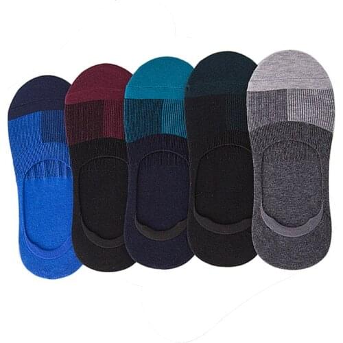 5 Pairs Mens Socks Business Invisible Enlarge Code Male Socks Cotton Silica Gel Non-slip Shallow Mouth Ankle Sock Slippers Meias