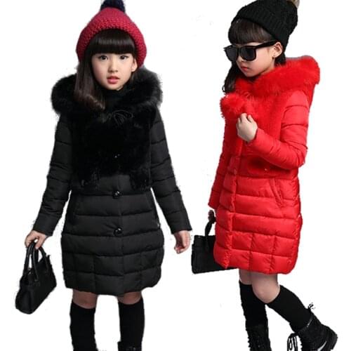 2020 new winter girls cotton padded jacket thickened medium length jacket childrens Baby Plush hooded Plush jacket
