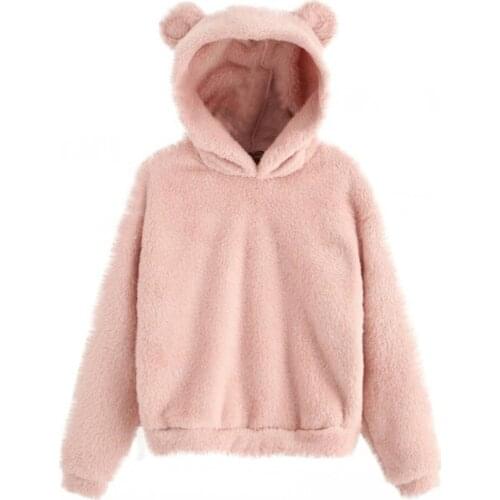 Autumn Winter Hoodie Women Long Sleeve Rabbit Ear Hood Sweatshirt Plush Warm Hoodie Top 2020