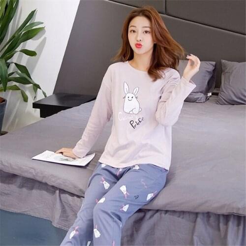 Cartoon Pyjamas Cotton Sleepwear Women M L XL XXL 2020 Hot Pajama Long Sleeve Top + Long Pant Woman Pajama Set